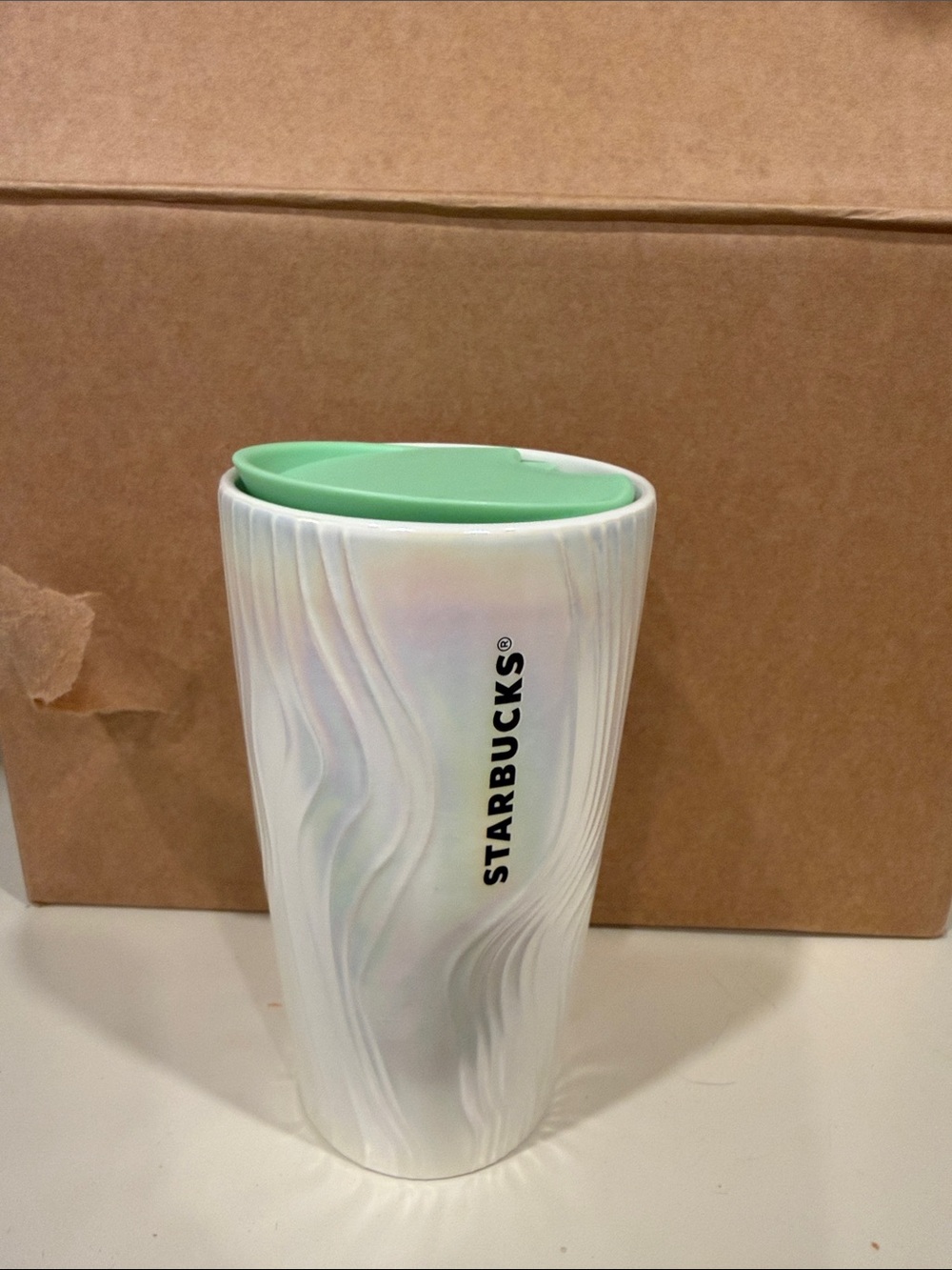 Starbucks Iridescent White Tumbler with Mint Green Lid